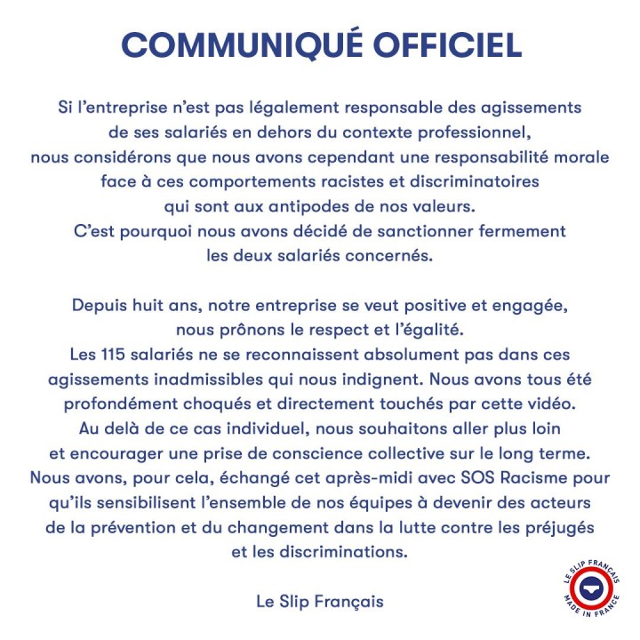 communiqué Slip Français